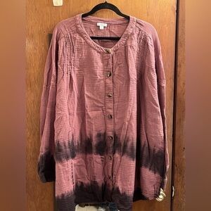 J. Jill Pure Jill Plus Size 4x dipped Tie Dye Long Sleeve Rose Taupe Tunic